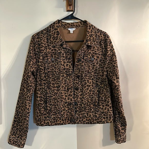 Cheetah print denim jeans jacket M - Picture 1 of 5